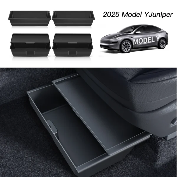 YZ For Tesla Model Y Juniper 2025 Underseat Storage Box Seats Drawer TPE Hidden Storage Tray Push Pull Car Organizer Accessories