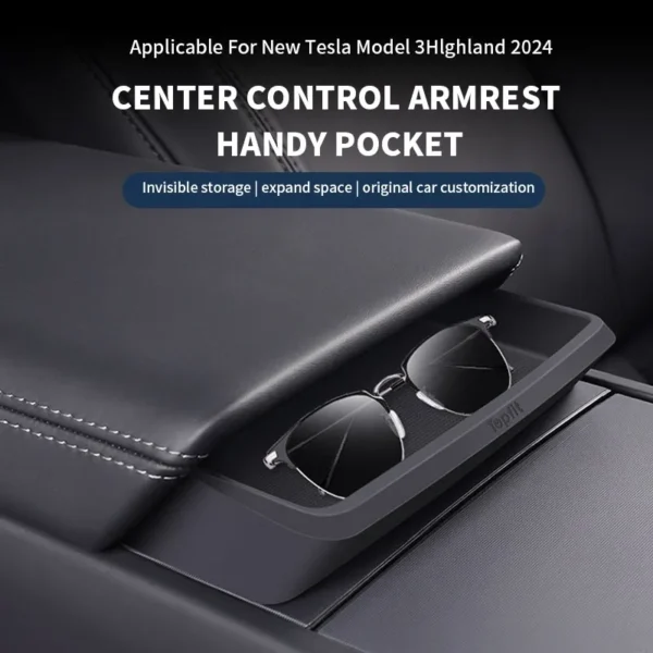 For Tesla Model 3 HIghland Armrest Glasses Storage Box For 2024 Tesla Model 3 Silicone Phone Storage Pocket - Image 4
